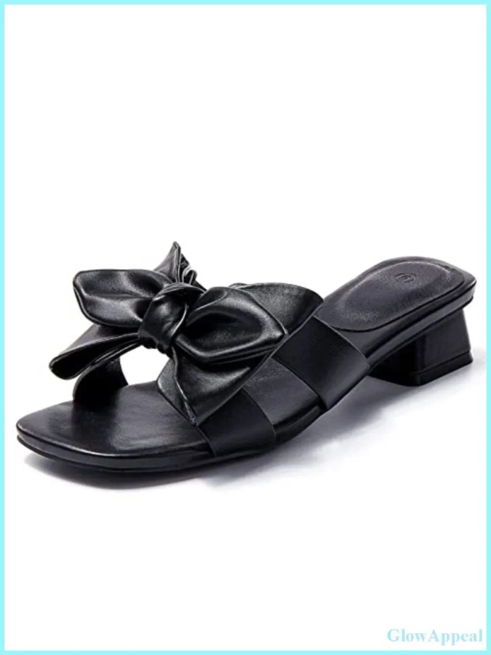 Faux Leather Bow Slide Sandals Chunky Block Heel Mules Slip On Women's Dressy